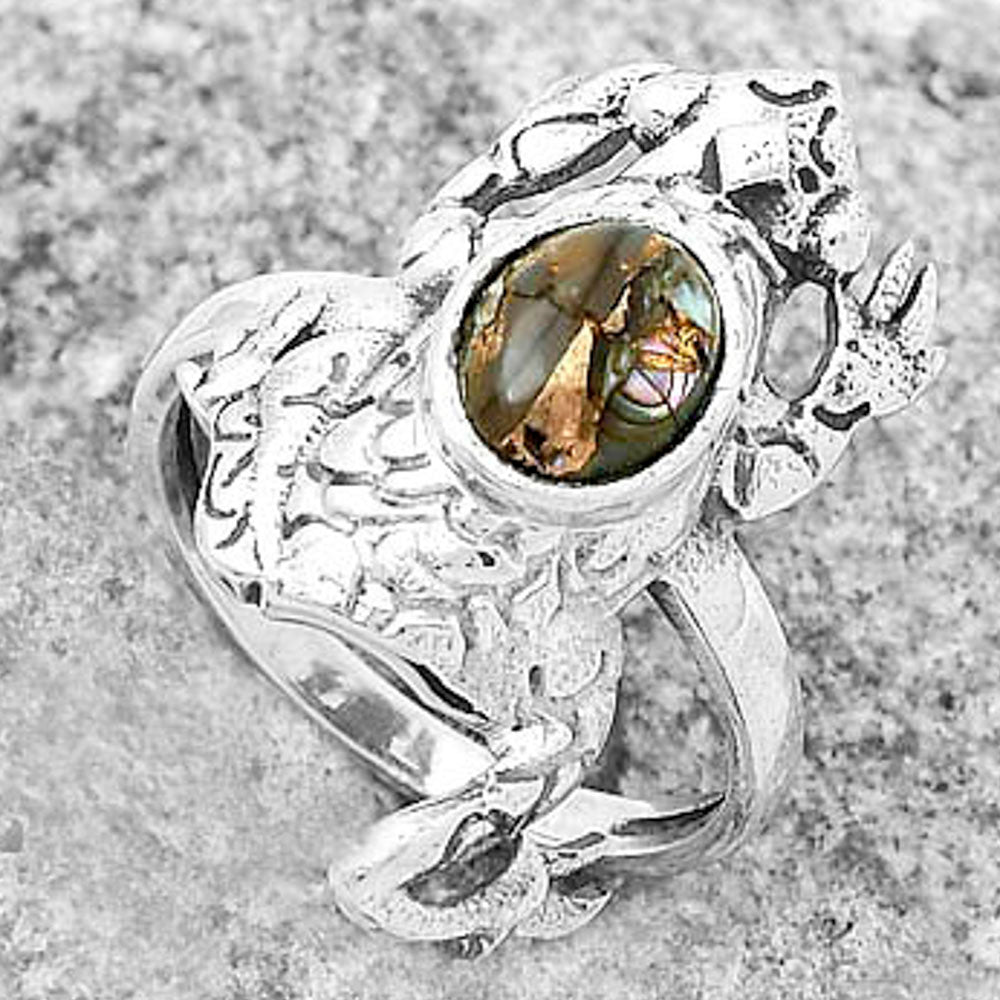 Frog Natural Copper Abalone Shell Ring size-7.5 R-1113 SDR172781