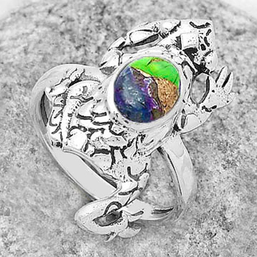 Frog Natural Multi Copper Turquoise Ring size-8 R-1113 SDR172788