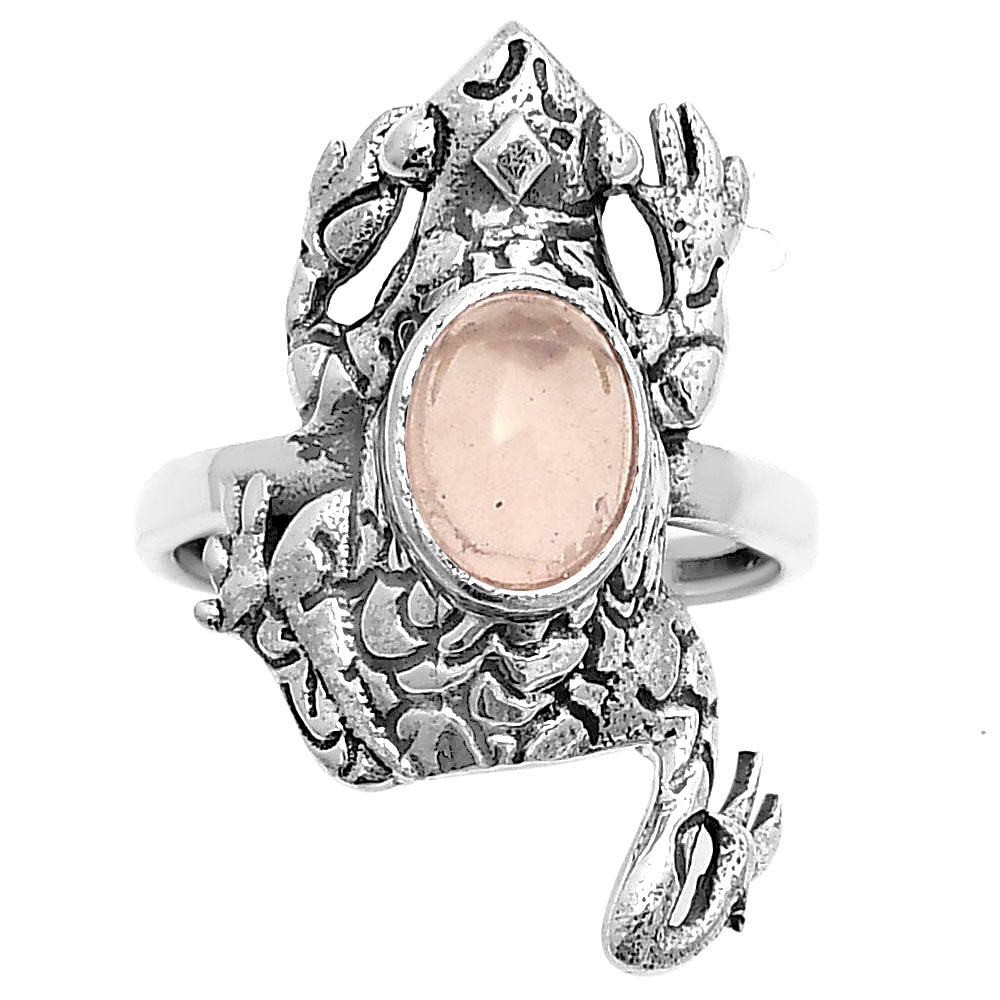 Frog Rose Quartz Cab Madagascar Ring size-7.5 R-1113 SDR172808