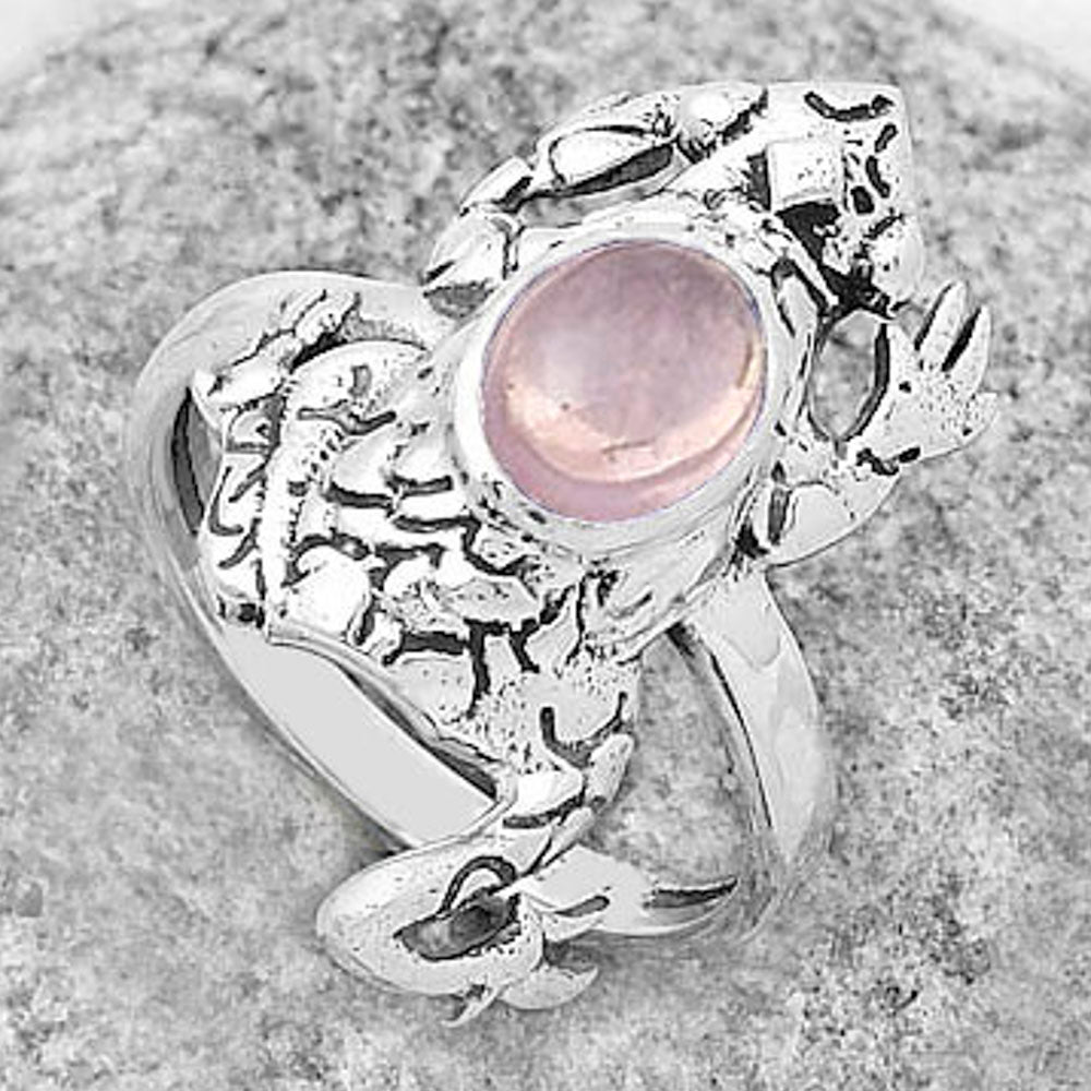 Frog Rose Quartz Cab Madagascar Ring size-7.5 R-1113 SDR172808