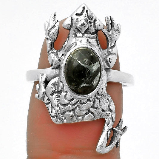 Frog - Natural Obsidian And Zinc Ring size-7.5 R-1113 SDR172811
