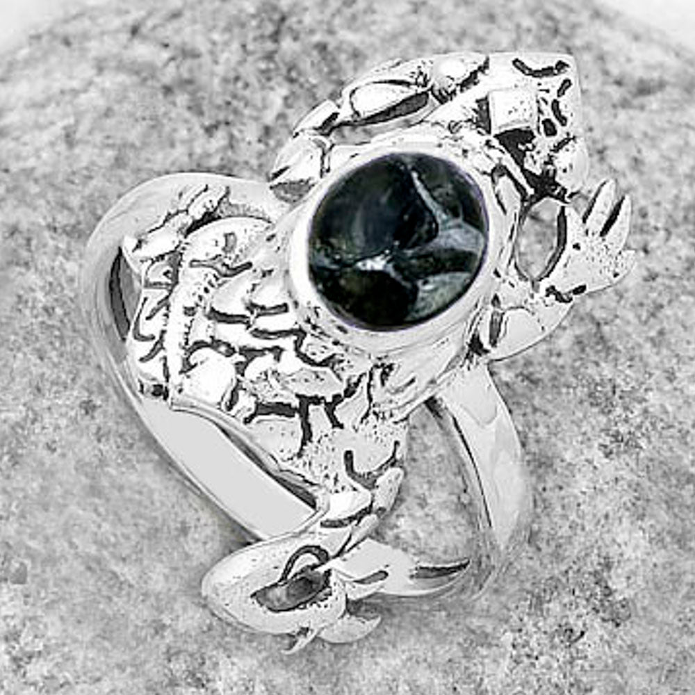 Frog - Natural Obsidian And Zinc Ring size-7.5 R-1113 SDR172811