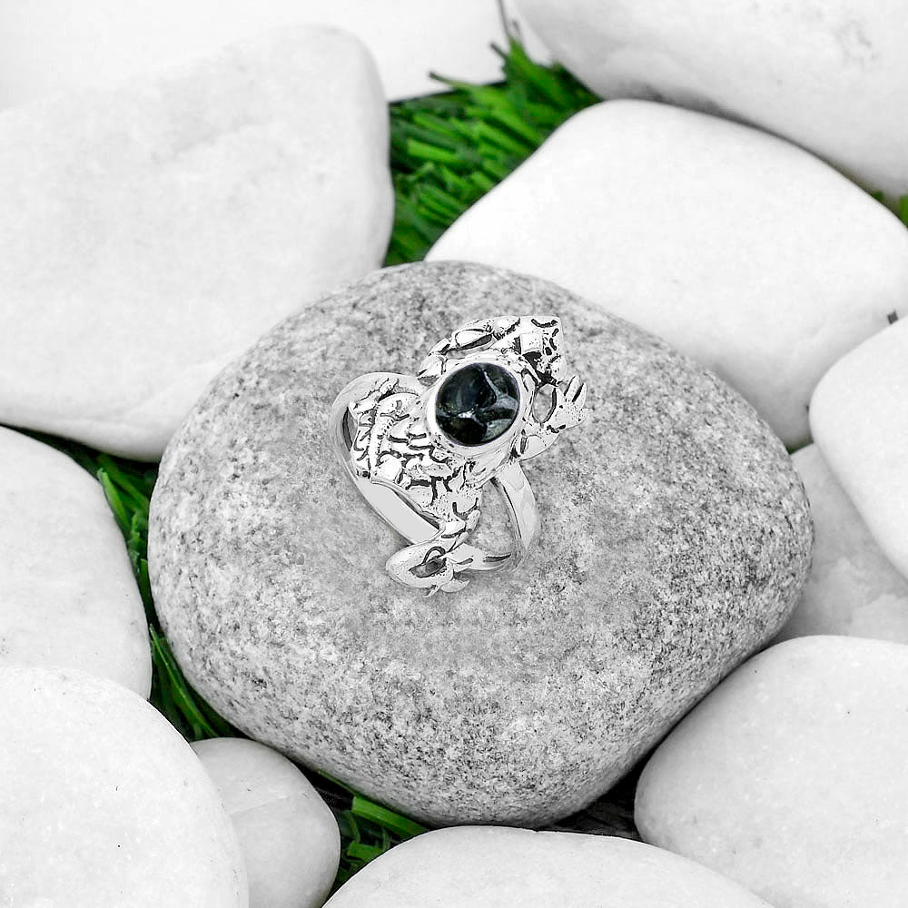 Frog - Natural Obsidian And Zinc Ring size-7.5 R-1113 SDR172811