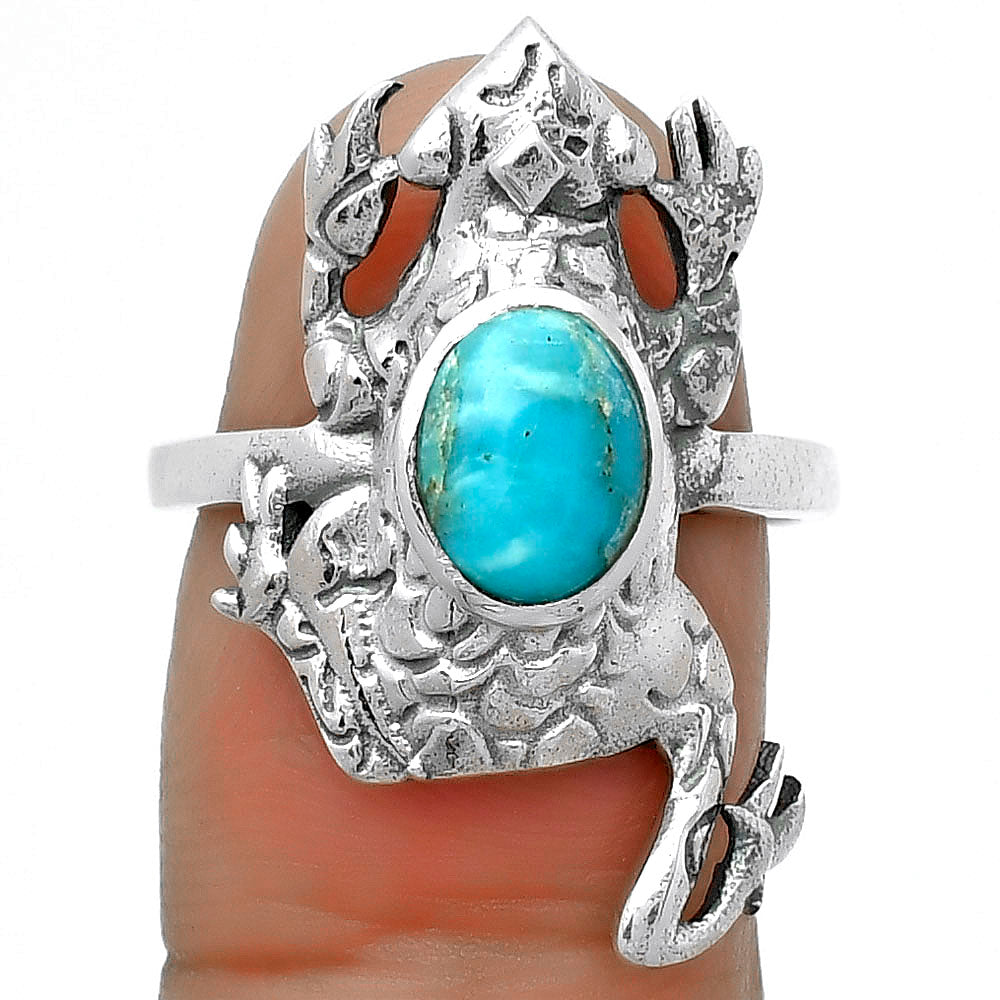 Frog Natural Turquoise Morenci Mine Ring size-7.5 R-1113 SDR172817