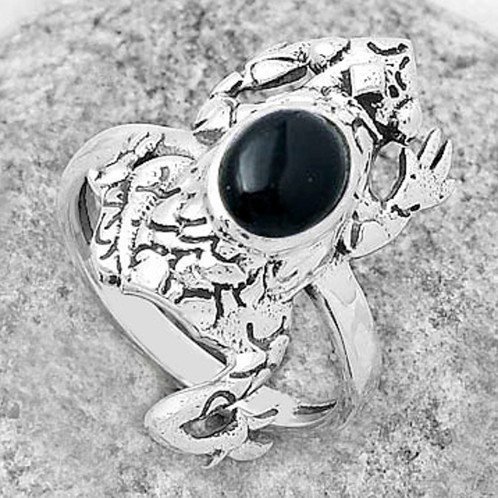 Frog - Natural Black Onyx - Brazil Ring size-8 R-1113 SDR172820