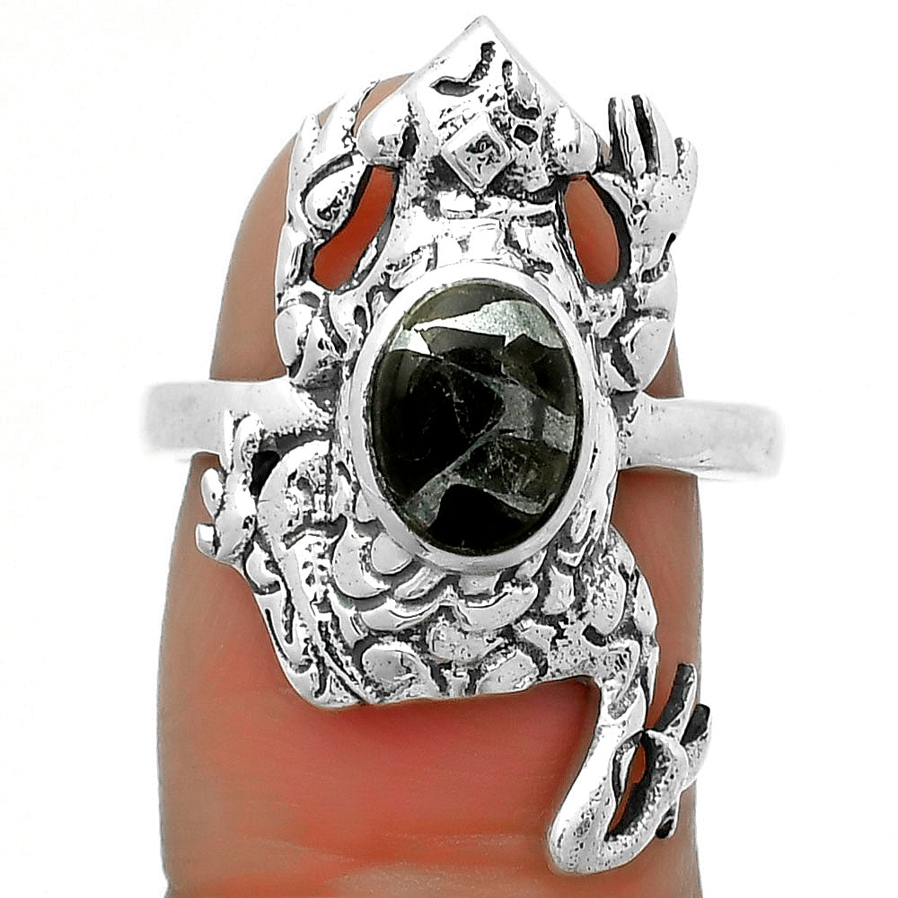 Frog - Natural Obsidian And Zinc Ring size-8 R-1113 SDR172822