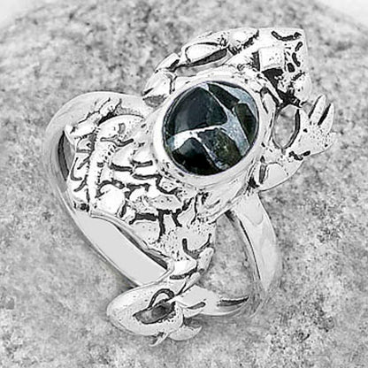Frog - Natural Obsidian And Zinc Ring size-8 R-1113 SDR172822