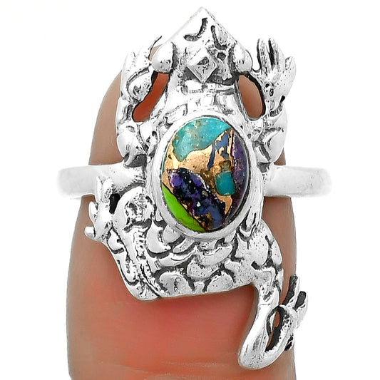 Frog Natural Multi Copper Turquoise Ring size-8 R-1113 SDR172834
