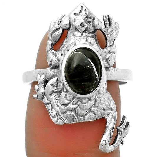Frog - Natural Obsidian And Zinc Ring size-8 R-1113 SDR172835