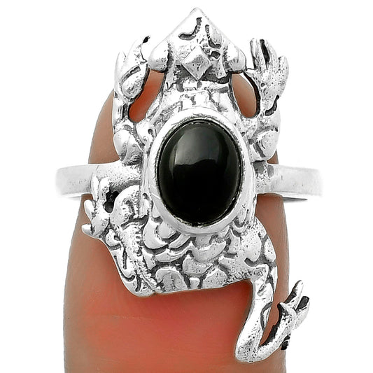 Frog - Natural Black Onyx - Brazil Ring size-8.5 R-1113 SDR172844