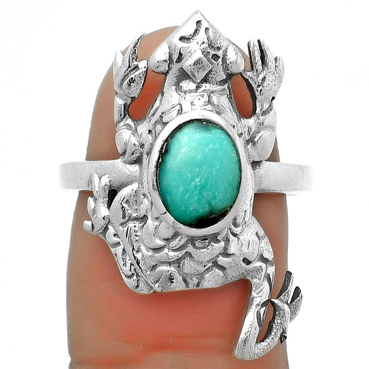 Frog Natural Turquoise Morenci Mine Ring size-7.5 R-1113 SDR172856