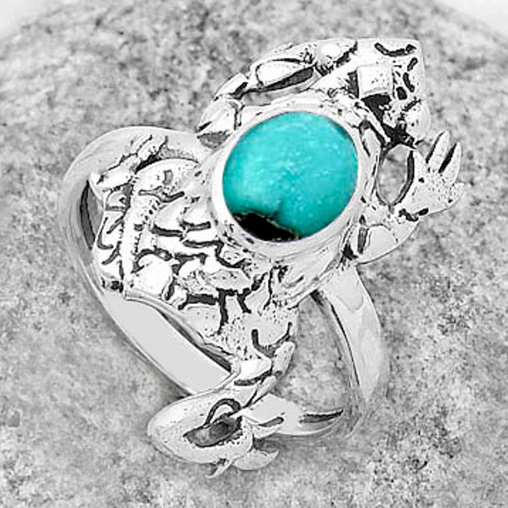 Frog Natural Turquoise Morenci Mine Ring size-7.5 R-1113 SDR172856