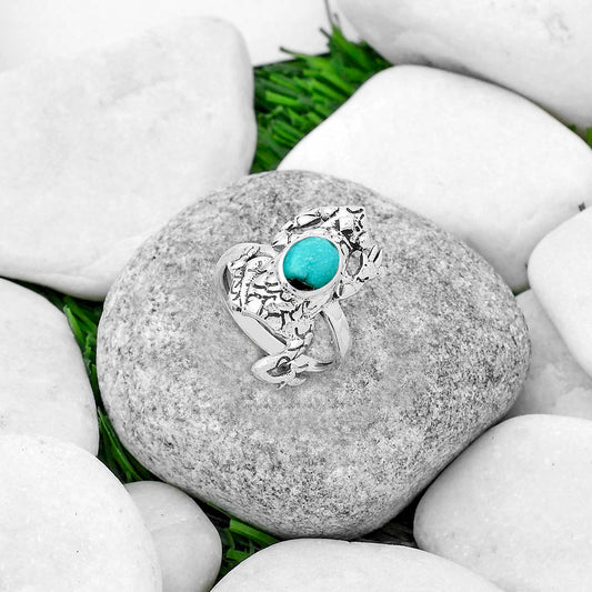 Frog Natural Turquoise Morenci Mine Ring size-7.5 R-1113 SDR172856