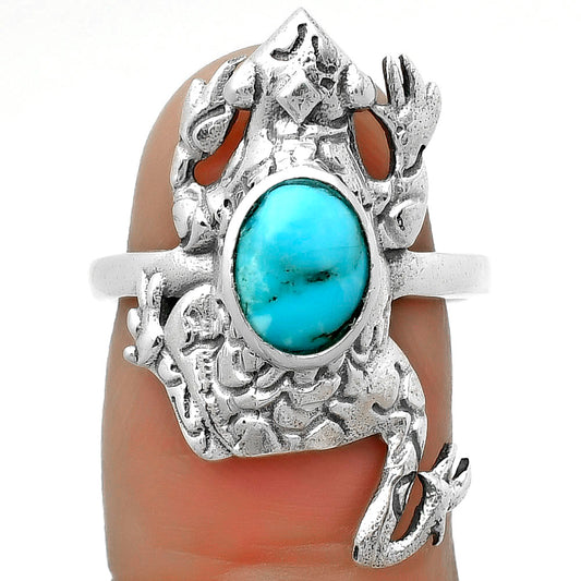 Frog Natural Turquoise Morenci Mine Ring size-7.5 R-1113 SDR172876