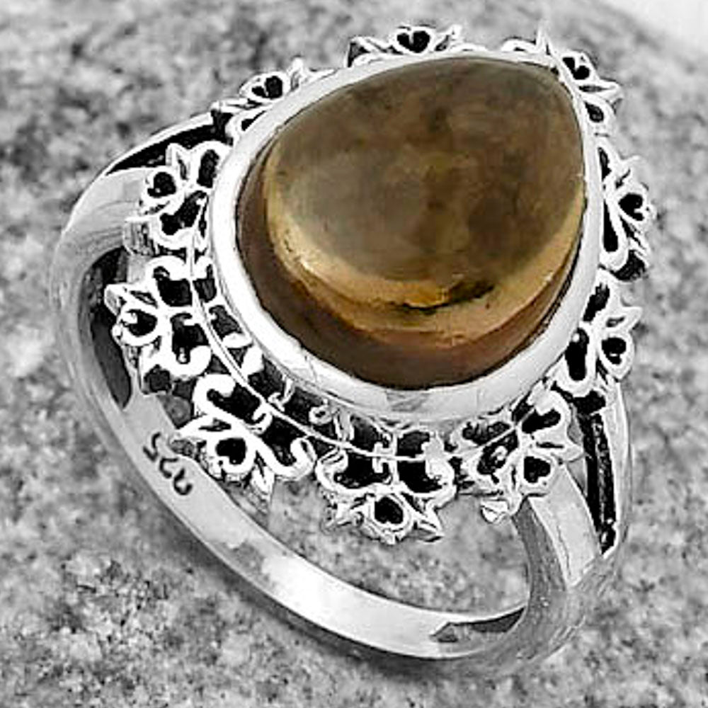 Artisan Smoky Quartz Cab Brazil Ring size-8.5 R-1114 SDR172946