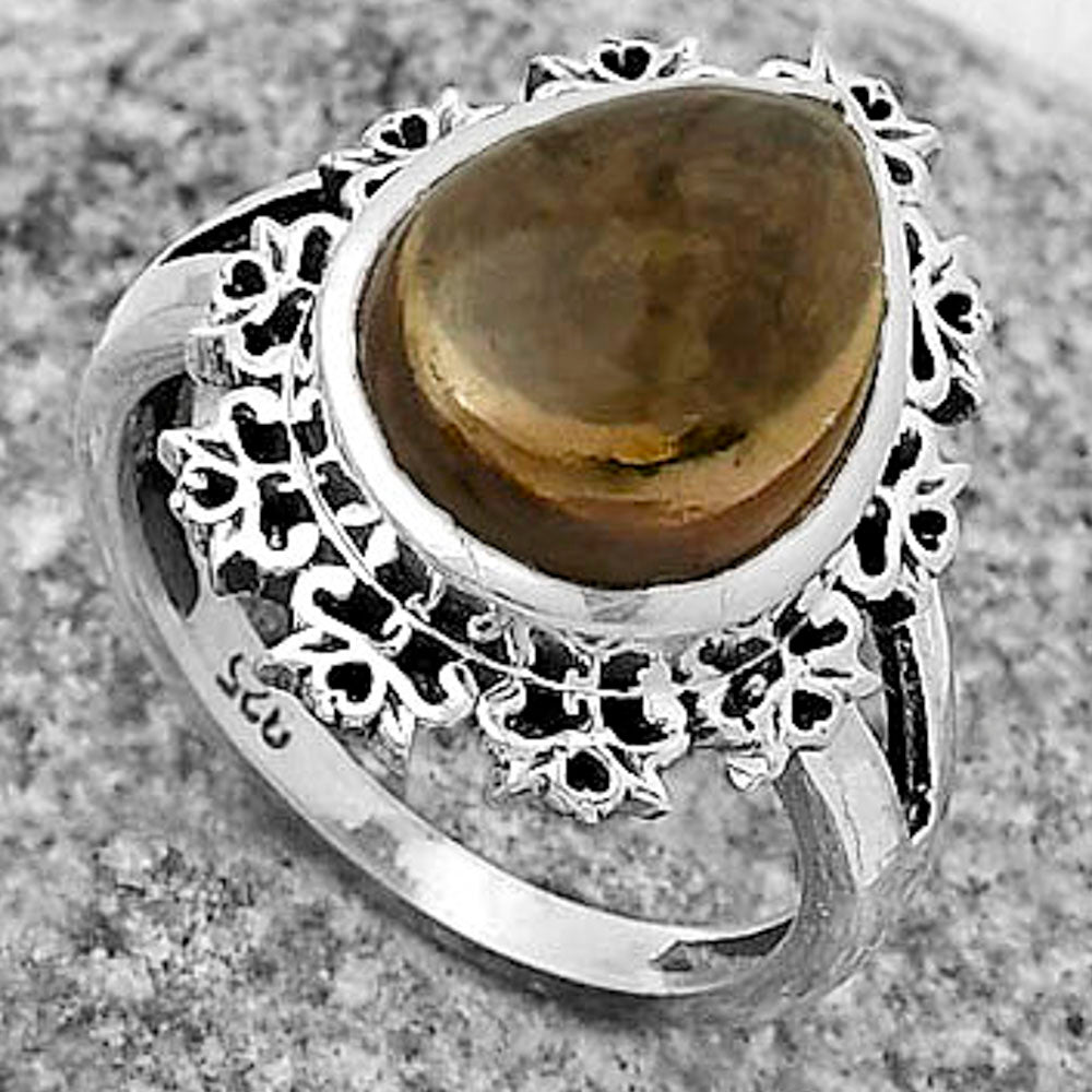 Artisan Smoky Quartz Cab Brazil Ring size-7.5 R-1114 SDR172959