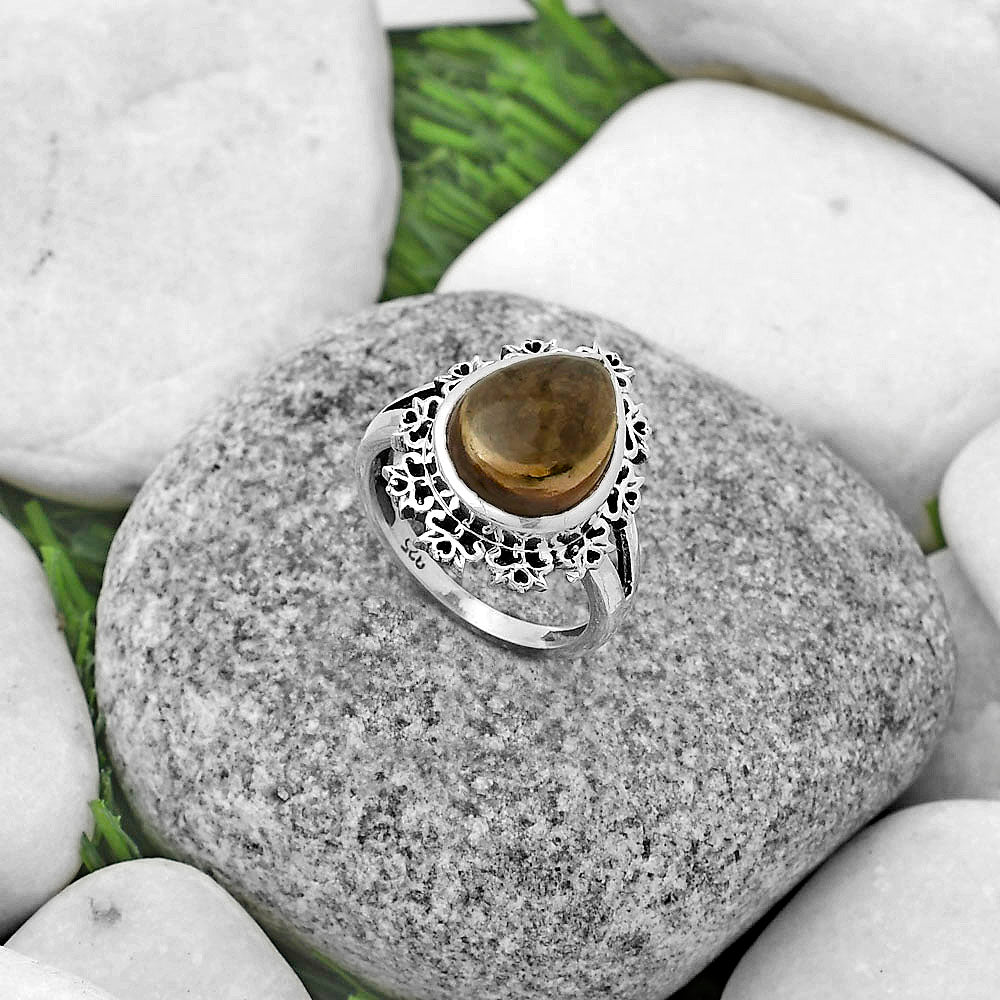 Artisan Smoky Quartz Cab Brazil Ring size-7.5 R-1114 SDR172959