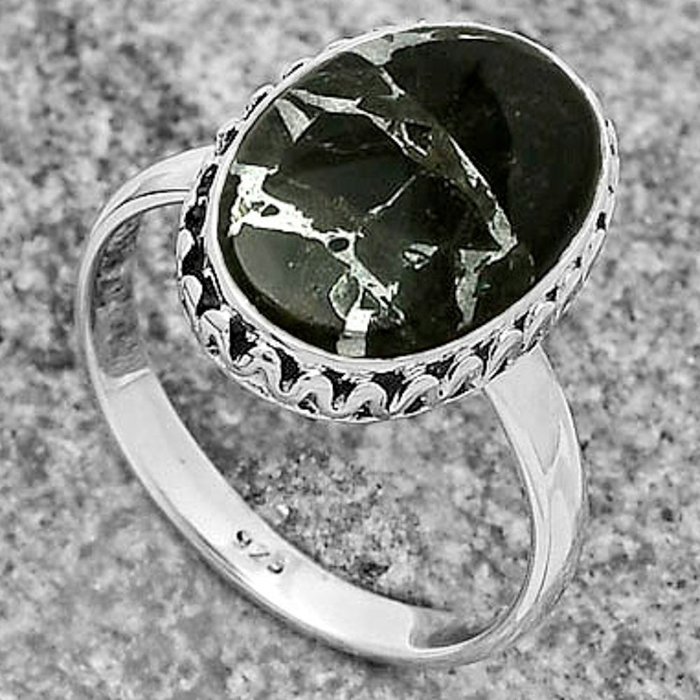 Natural Obsidian And Zinc Ring size-7.5 R-1158 SDR173053