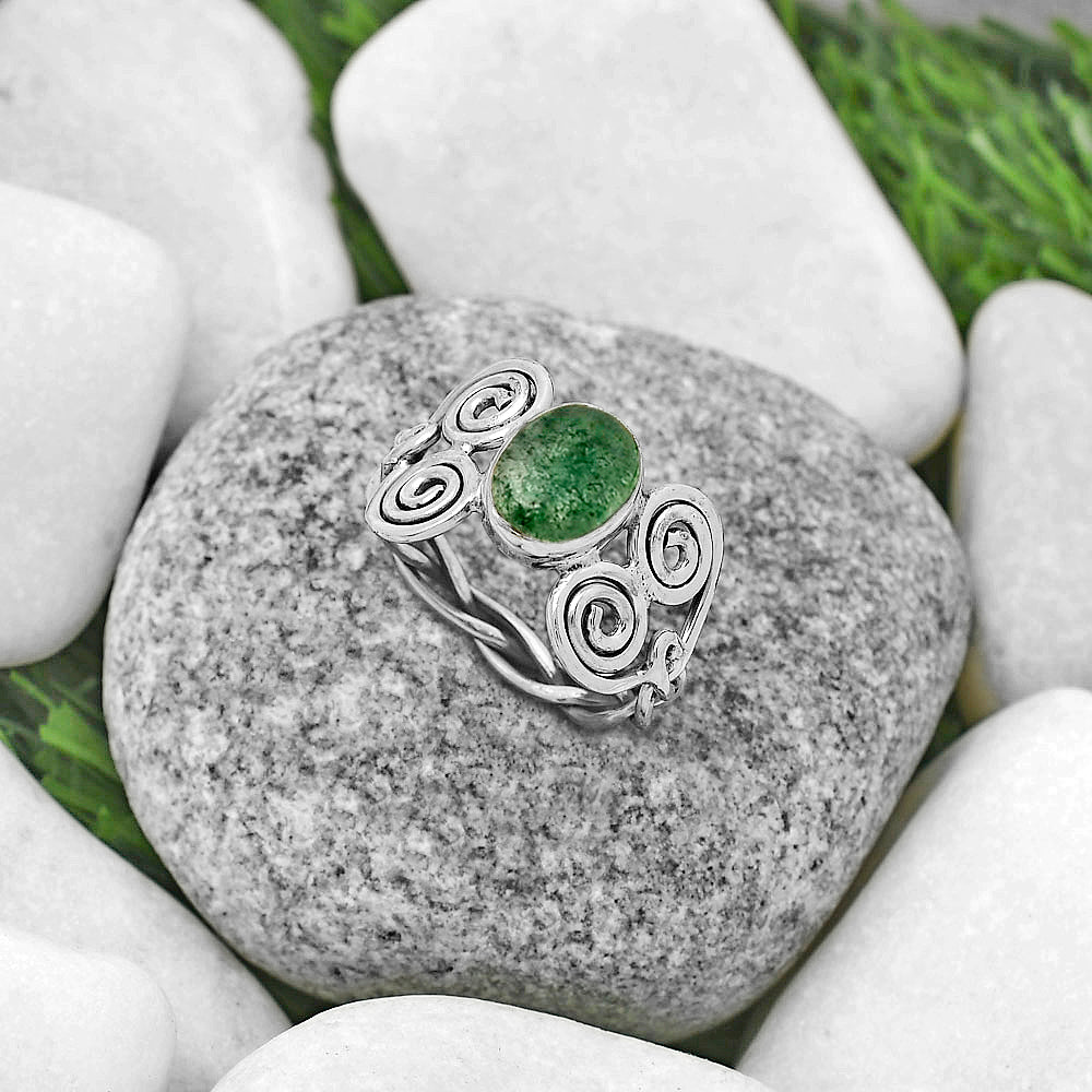 Spiral - Natural Green Aventurine Ring size-8.5 R-1658 SDR173644