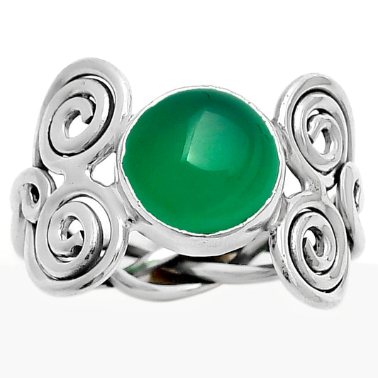 Spiral - Natural Green Onyx Ring size-9 R-1658 SDR173652
