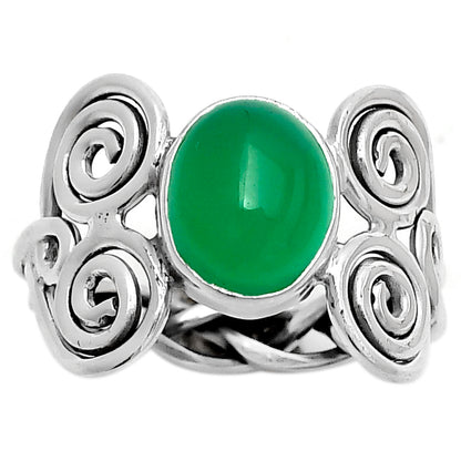 Spiral - Natural Green Onyx Ring size-7.5 R-1658 SDR173654