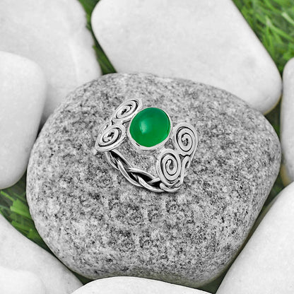 Spiral - Natural Green Onyx Ring size-7.5 R-1658 SDR173654