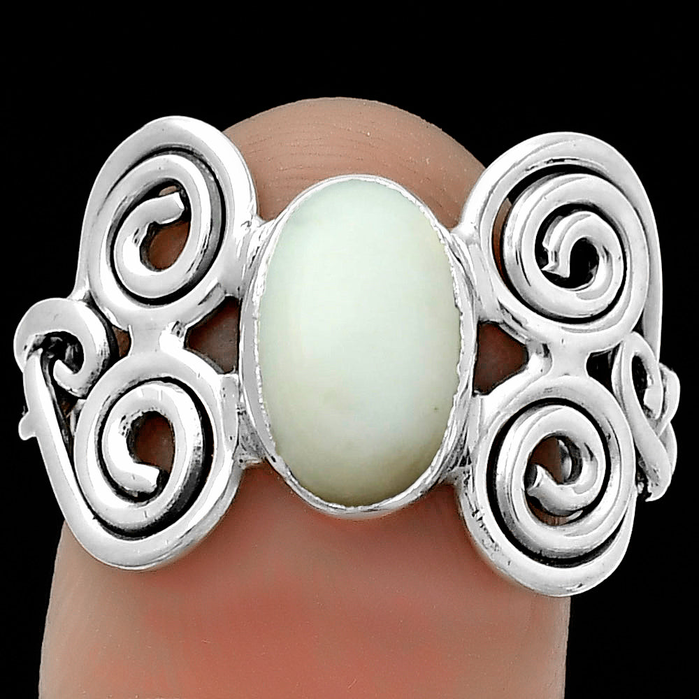Spiral - Natural White Opal Ring size-8.5 R-1658 SDR173680