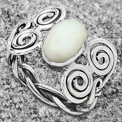 Spiral - Natural White Opal Ring size-8.5 R-1658 SDR173680