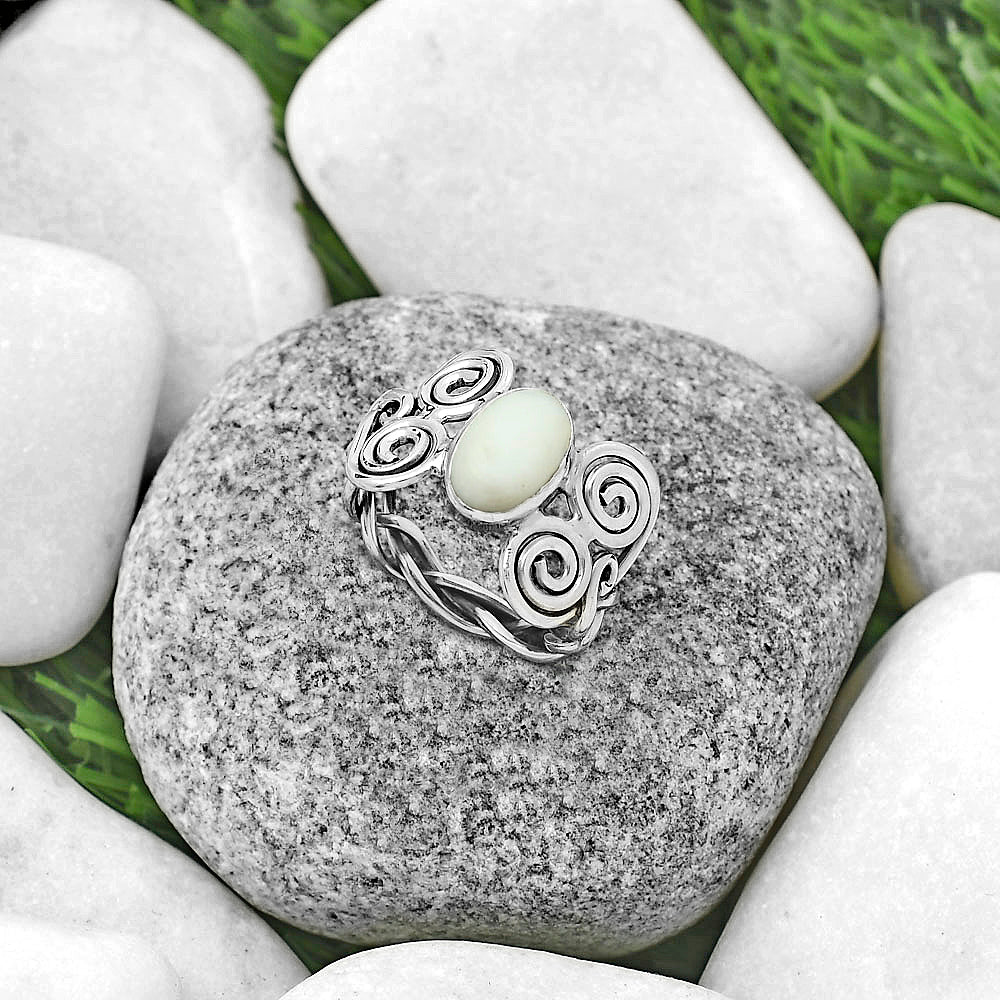 Spiral - Natural White Opal Ring size-8.5 R-1658 SDR173680