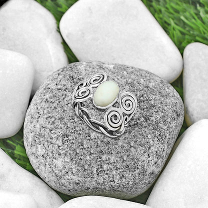 Spiral - Natural White Opal Ring size-8.5 R-1658 SDR173680