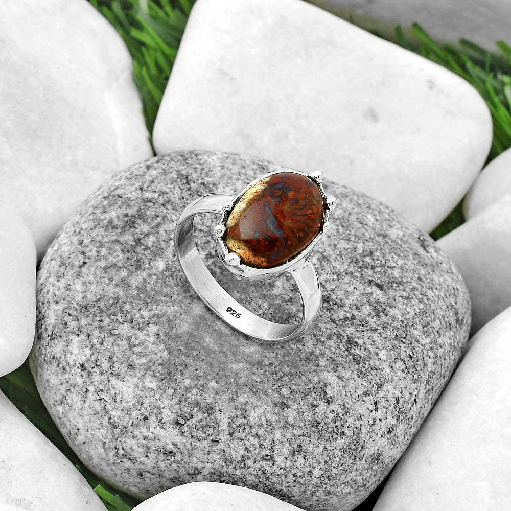 Natural Red Moss Agate Ring size-8.5 R-1506 SDR174142