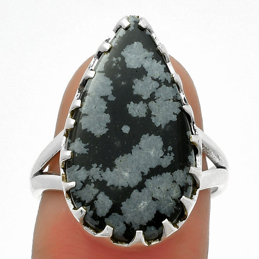 Natural Snow Flake Obsidian Ring size-7 R-1210 SDR174328