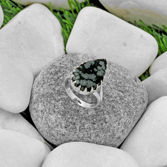 Natural Snow Flake Obsidian Ring size-7 R-1210 SDR174328