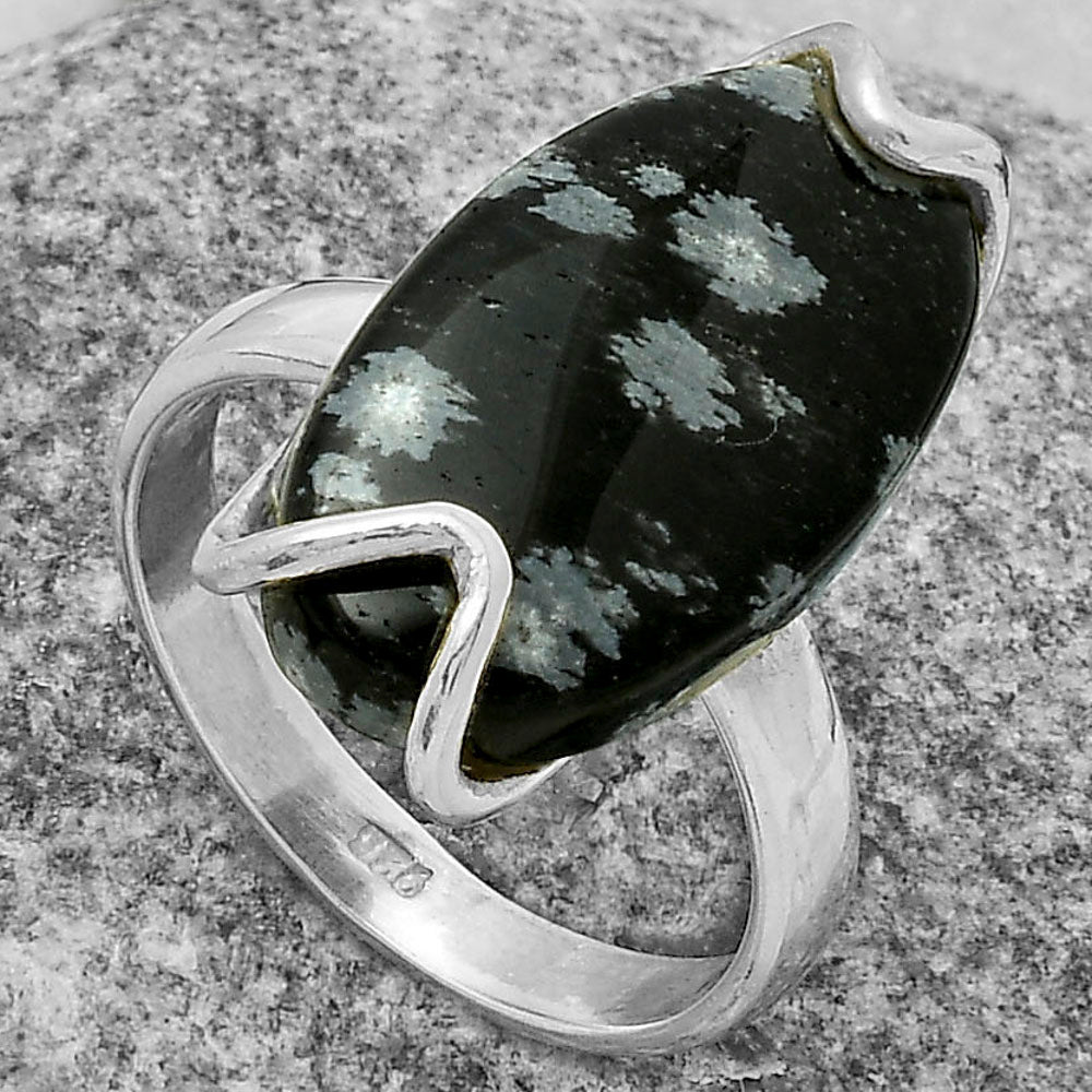 Natural Snow Flake Obsidian Ring size-8 R-1479 SDR174375