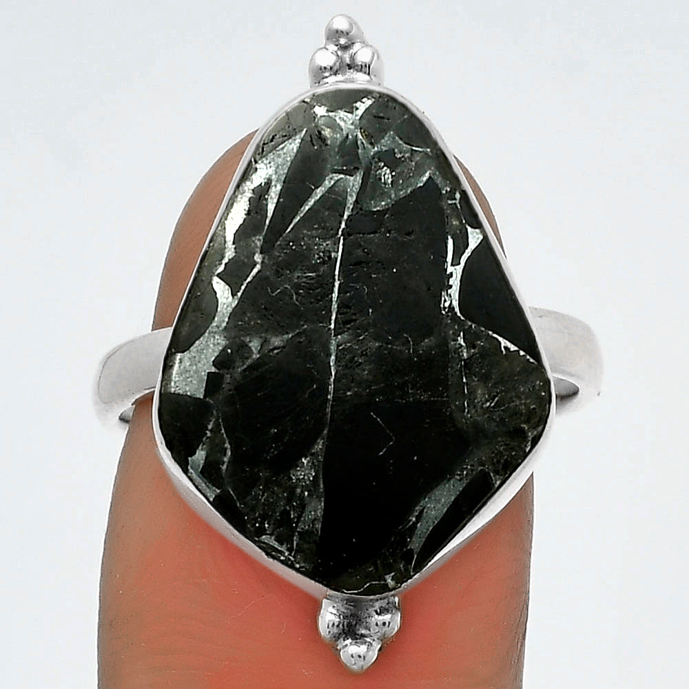 Natural Obsidian And Zinc Ring size-8.5 R-1091 SDR174457