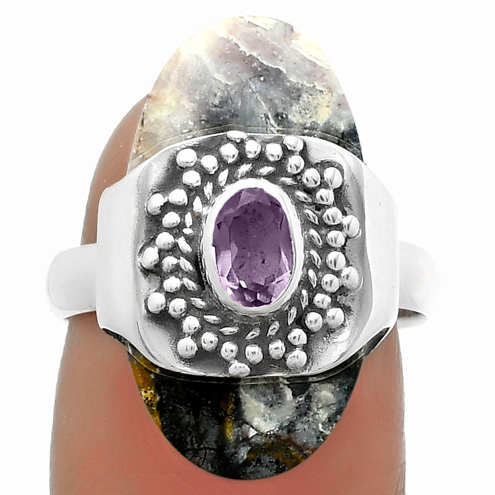 Indian Blanket Jasper & Amethyst Ring size-7 R-1371 SDR174664