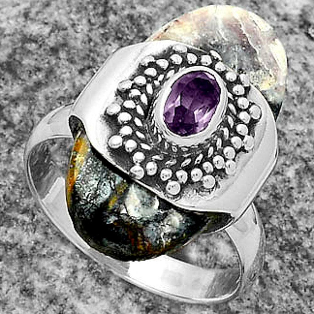 Indian Blanket Jasper & Amethyst Ring size-7 R-1371 SDR174664