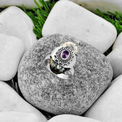 Indian Blanket Jasper & Amethyst Ring size-7 R-1371 SDR174664