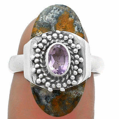 Indian Blanket Jasper & Amethyst Ring size-7 R-1371 SDR174666