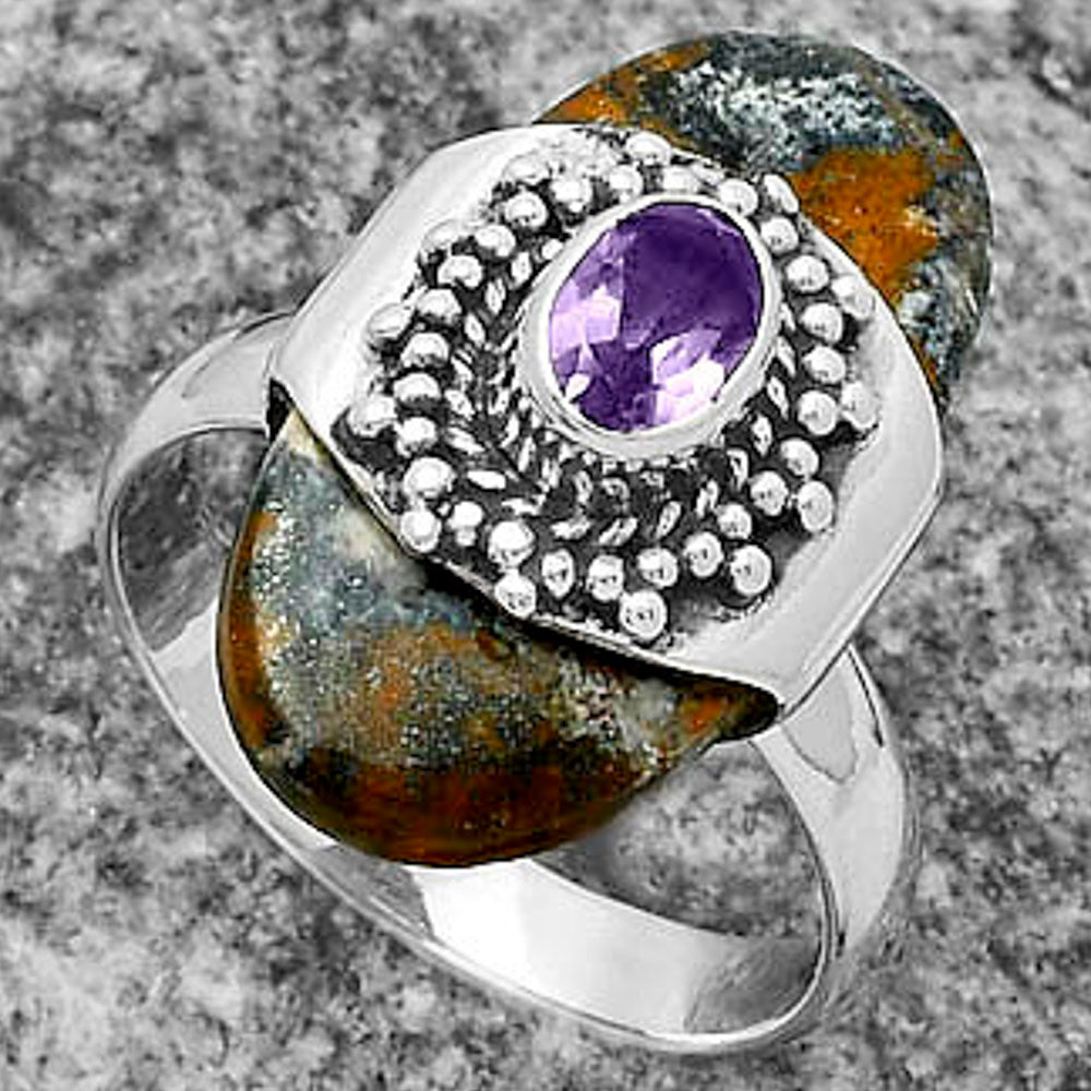 Indian Blanket Jasper & Amethyst Ring size-7 R-1371 SDR174666