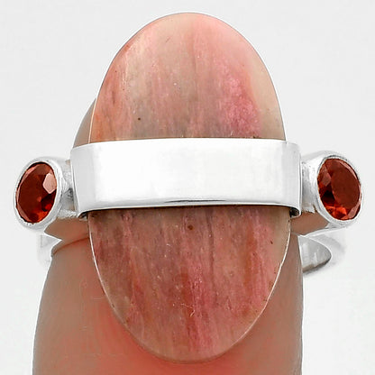 Natural Pink Tulip Quartz & Garnet Ring size-7 R-1313 SDR174803
