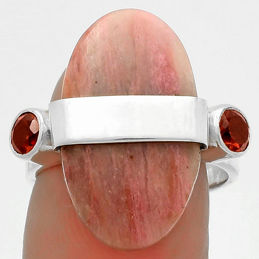 Natural Pink Tulip Quartz & Garnet Ring size-7 R-1313 SDR174803