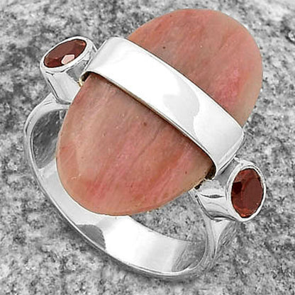 Natural Pink Tulip Quartz & Garnet Ring size-7 R-1313 SDR174803