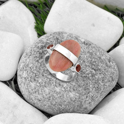 Natural Pink Tulip Quartz & Garnet Ring size-7 R-1313 SDR174803