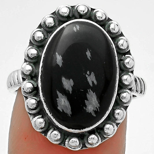 Natural Snow Flake Obsidian Ring size-8 R-1124 SDR175015