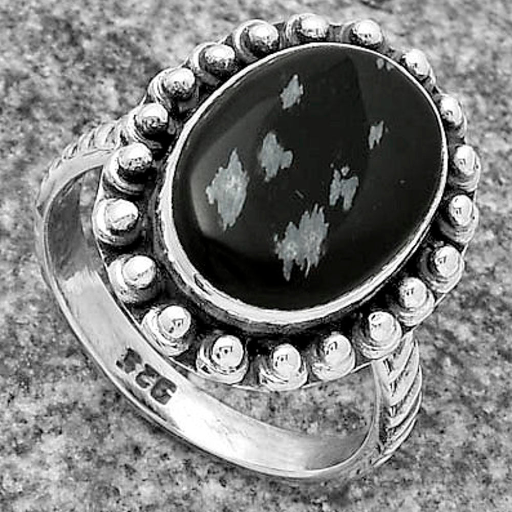 Natural Snow Flake Obsidian Ring size-8 R-1124 SDR175015