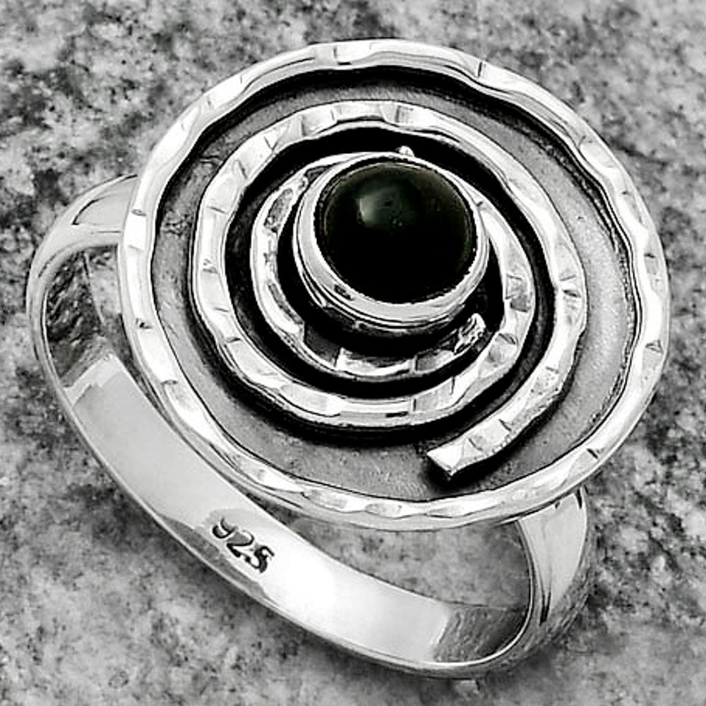 Spiral - Natural Black Onyx - Brazil Ring size-7 R-1361 SDR175289
