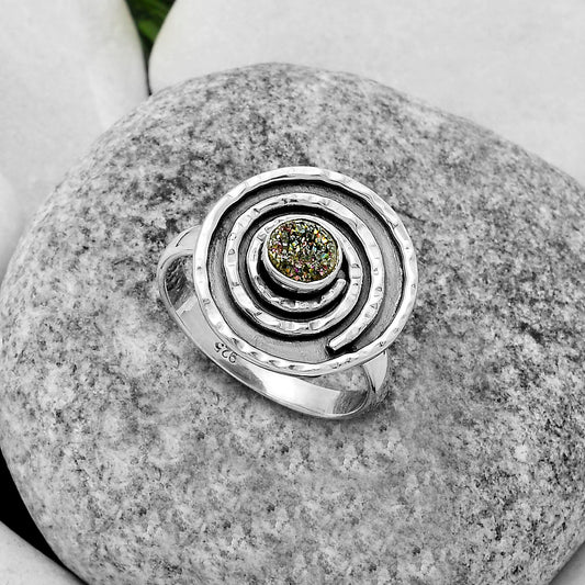 Spiral - Natural Titanium Druzy Ring size-8 R-1361 SDR175296