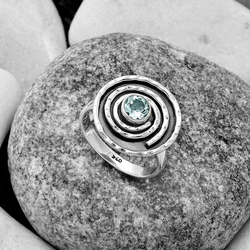Spiral - Natural Sky Blue Topaz Ring size-8 R-1361 SDR175305