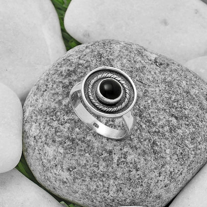 Natural Black Onyx - Brazil Ring size-7.5 R-1439 SDR175729